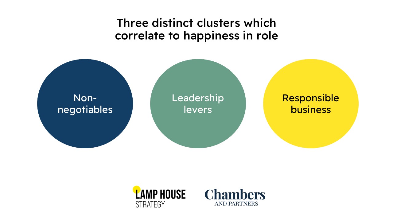 Visual which shows the three distinct clusters which correlate to happiness in role.